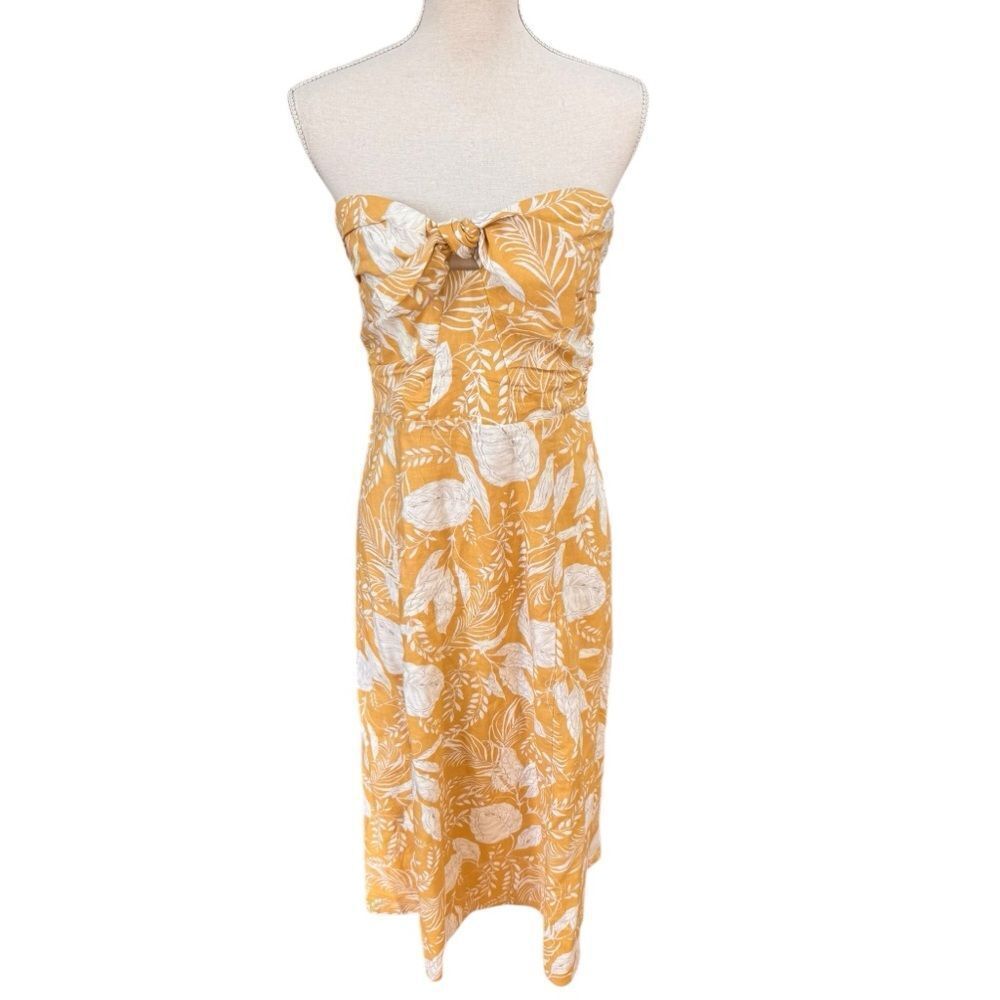 Sezane Beatriz Linen midi Dress in Yellow Floral 42 - Picture 3 of 7